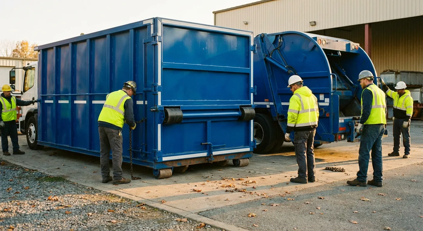 Roll-off dumpster loaded with construction debris in Alameda, CA