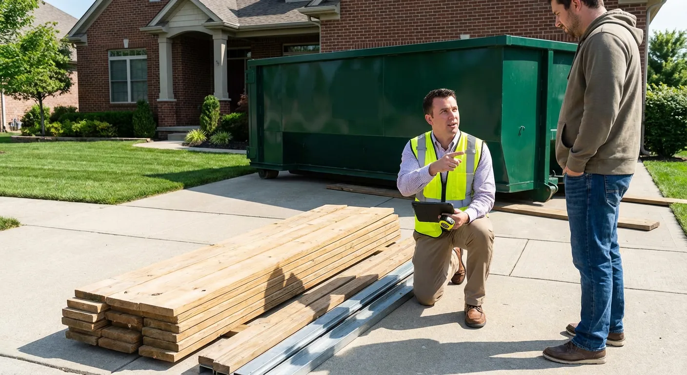 Dumpster rental delivery truck in Alameda
