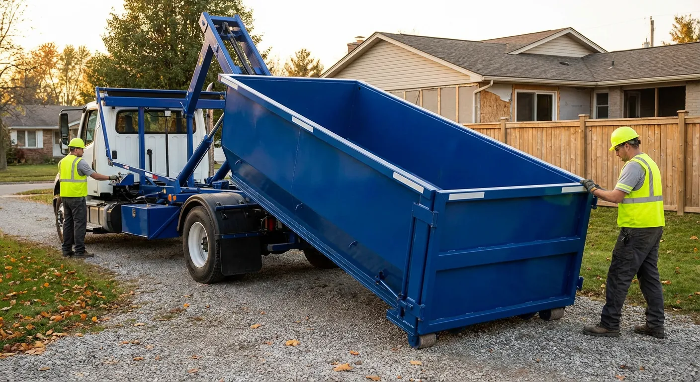 Roll-off dumpster rental delivery truck in Alameda, CA