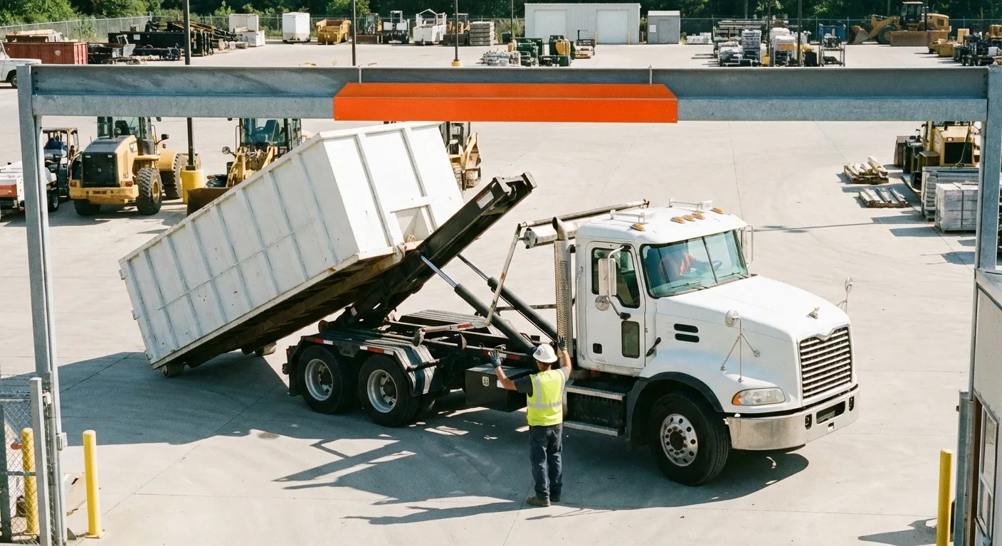 Commercial dumpster delivery truck specifications and clearance requirements in Alameda, CA
