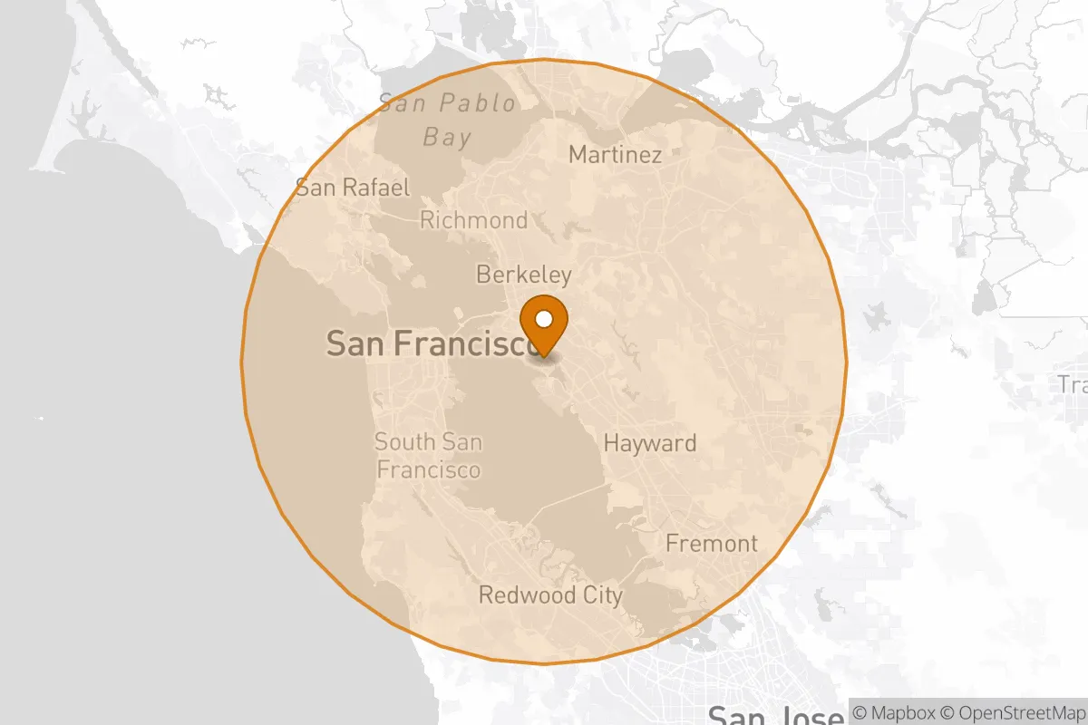 service area service area map in Alameda, CA